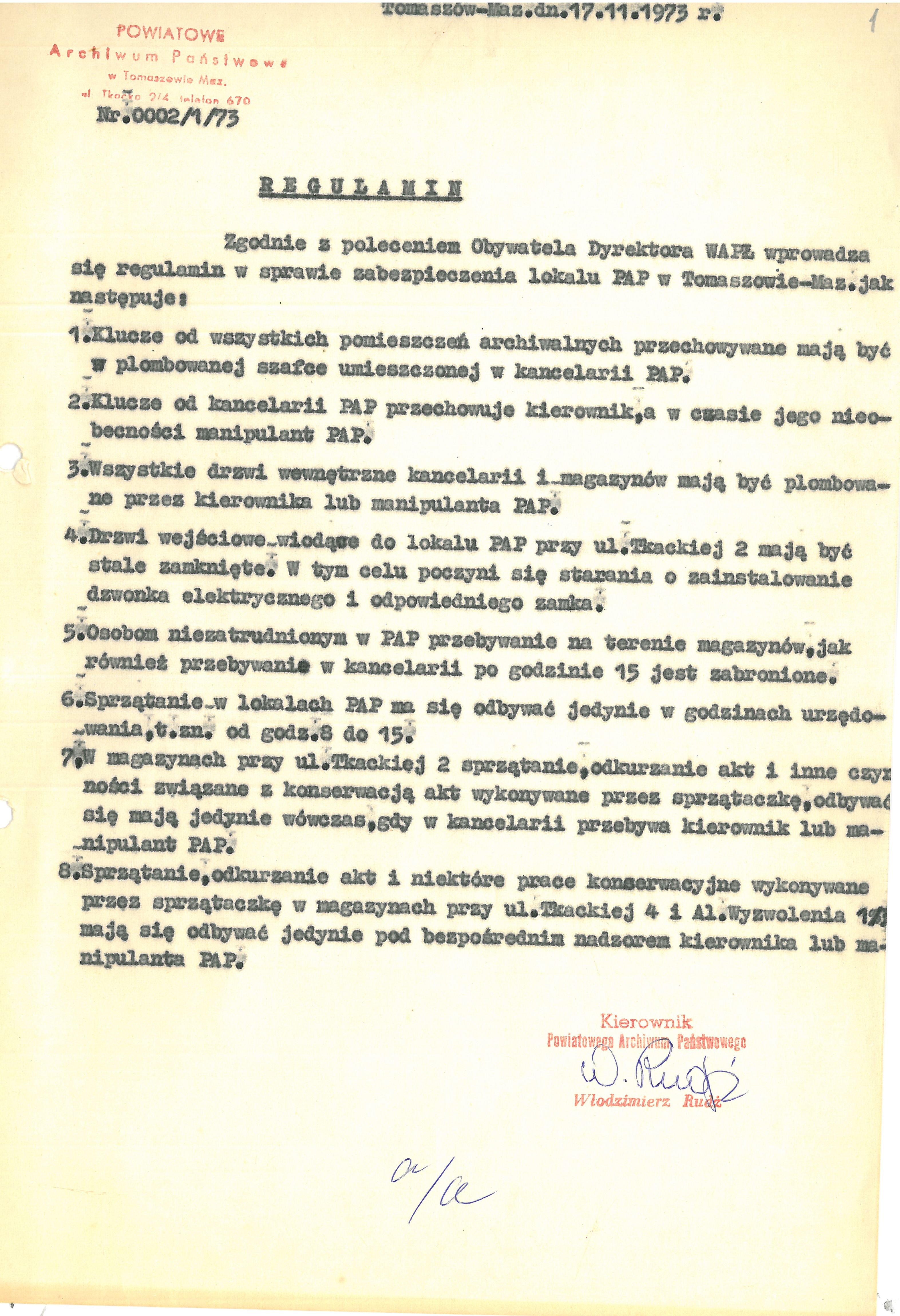 Regulamin zabezpieczenia lokalu